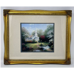 Thomas Kinkade Hometown Chapel Gold Framed Print 15" long x‎ 12' Wide